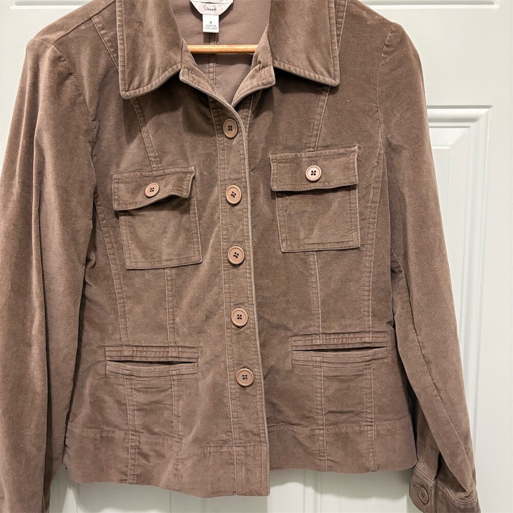 Talbots Blazer Jacket Womens Size 8 Brown Stretch Button Front Flap - Picture 1 of 9
